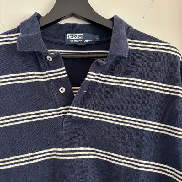 Polo Ralph Lauren 100% Cotton Navy White Striped Polo - Picture 1 of 3